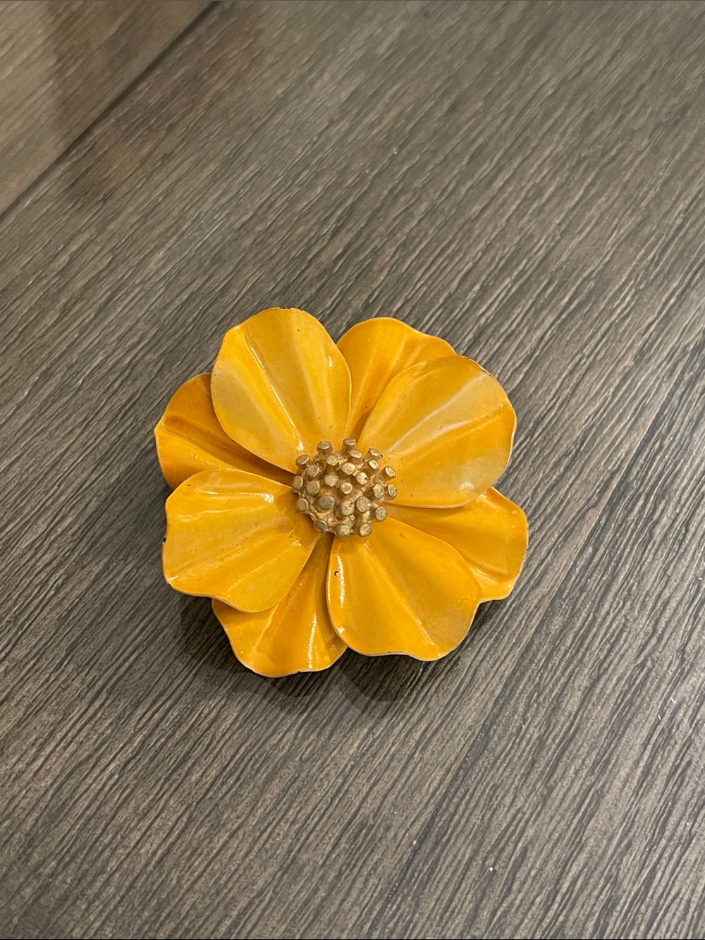 Vintage 1960s Metal Yellow Enamel Flower Brooch Pin